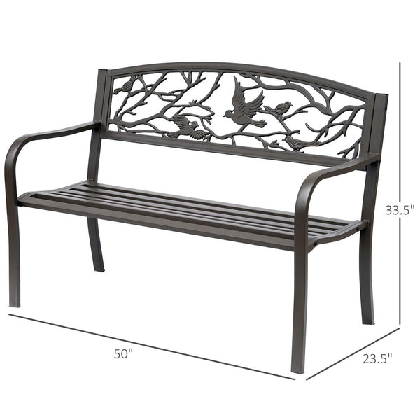 English Elm Outsunny 50" Cast Steel Garden Bench With Elegant Animal Pattern, Durable Outdoor Patio Seating W2225P174075-GIGA