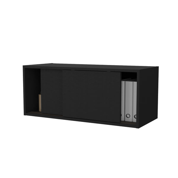 English Elm Anegam Floating Cabinet with Sliding Door for Small Spaces — Sleek Wall-Mounted Storage Solution, 31.9" W Black 34 L x 14.2 W x 3.5 H B128P244998
