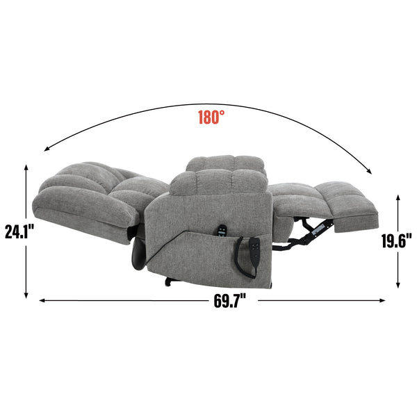 English Elm Dual Motor Power Lift Recliner Chenille Chair with Massage Heat and Infinite Positions Light Gray W3224P288433