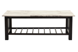 English Elm Modern Faux Marble Top Coffee Table with Antique Finish, Solid Legs & Open Lower Shelf, 47x24x18" Walnut 27 L x 50 W x 6 H B011P395604