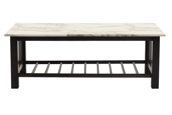 English Elm Modern Faux Marble Top Coffee Table with Antique Finish, Solid Legs & Open Lower Shelf, 47x24x18" Walnut 27 L x 50 W x 6 H B011P395604