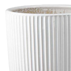 English Elm Lyna Glazed White Ceramic Planter Duo Ribbed Texture Bulbous Vessels for Any Room B056P412619