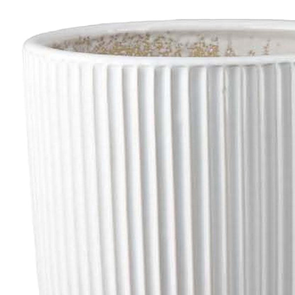 English Elm Lyna Glazed White Ceramic Planter Duo Ribbed Texture Bulbous Vessels for Any Room B056P412619
