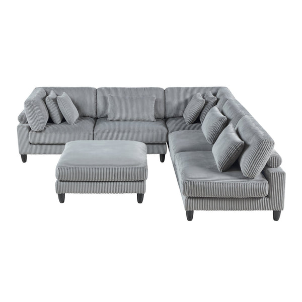English Elm 6Pc Modular Sectional Set - Versatile Gray Corduroy Living Room Furniture For Custom Comfort & Style B011S01563