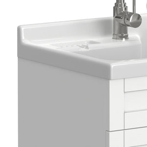 English Elm Murphy Beadboard Laundry Sink Cabinet with Deep Abs Basin and Chrome Faucet Included B136P427214