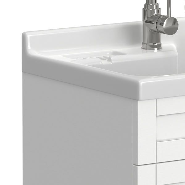 English Elm Murphy Beadboard Laundry Sink Cabinet with Deep Abs Basin and Chrome Faucet Included B136P427214