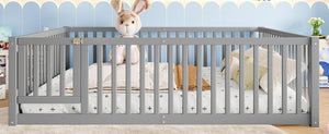English Elm Queen Kids Floor Bed Pine Wood Frame with Safety Rails Door and Low Profile Design Gray W1580P418053
