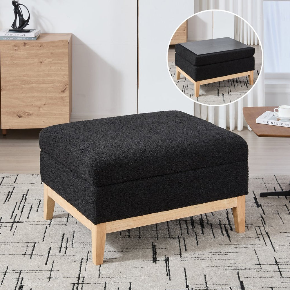 English Elm 33.86"W Upholstered Storage Ottoman - Stylish Black Boucle Coffee Table & Footrest With Tray Storage W3118P283464