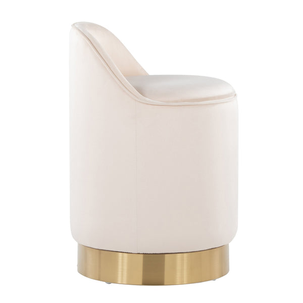 English Elm 18" Tufted Velvet Vanity Stool with 360 Swivel Base and Hidden Storage Compartment Cream B202P471497