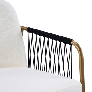 English Elm Fabric Upholstered Dining Chairs Glam Set of Two with Gold Accents Iron Frame N768P379517W