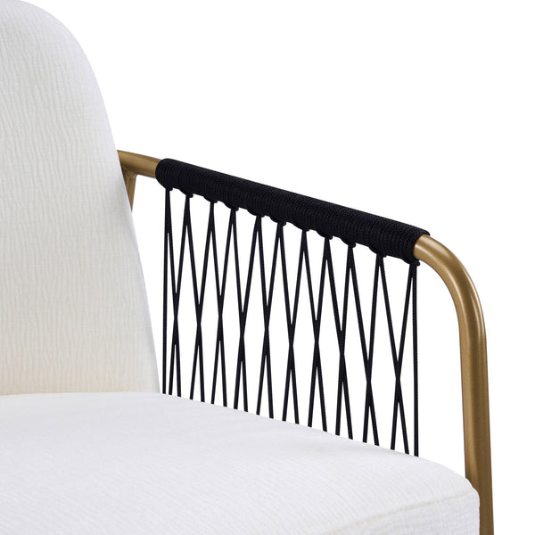 English Elm Fabric Upholstered Dining Chairs Glam Set of Two with Gold Accents Iron Frame N768P379517W