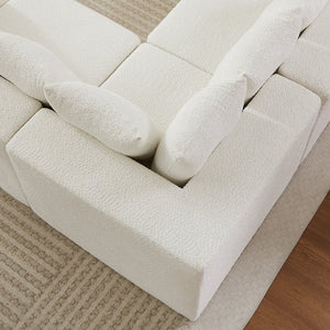 English Elm [video]151.6-inch Modular Chenille Sectional with Deep Seats and Chaise for Open Living Spaces Beige W3505S00058