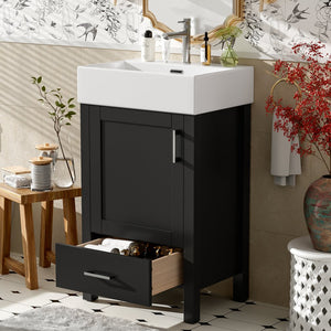 English Elm 20.28'' 20.28" Modern Bathroom Vanity with Ceramic Sink, Solid Wood Frame, Soft-Close Drawer & Cabinet - Space-Saving Design Black N729P277755B