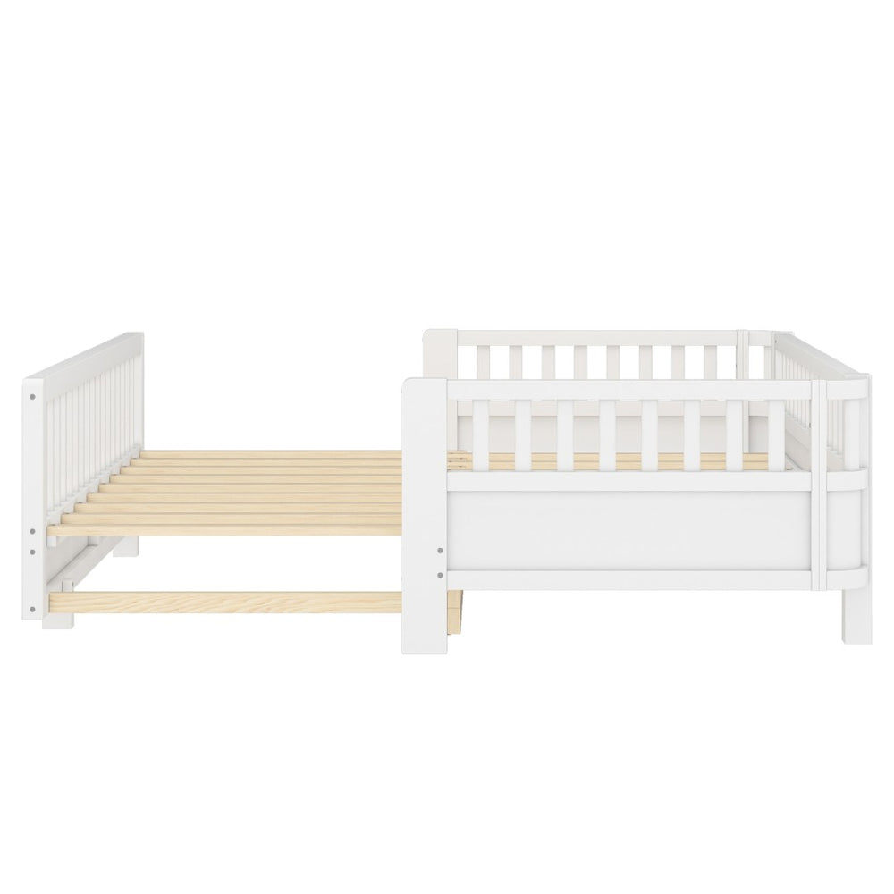 English Elm Twin Size Platform Bed With Guardrails - Solid Wood Frame, Convertible Design For Growing Kids & Guests W1580S00239-GIGA