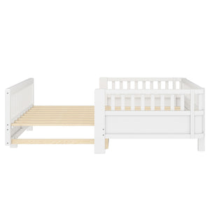 English Elm Twin Size Platform Bed With Guardrails - Solid Wood Frame, Convertible Design For Growing Kids & Guests W1580S00239-GIGA