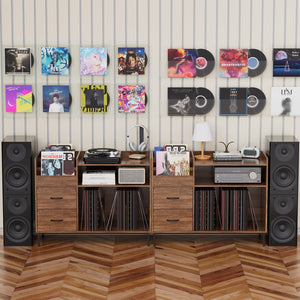 English Elm Record Player Stand with Vinyl Storage Mid-century Wood Console for Living Room T2398P438826