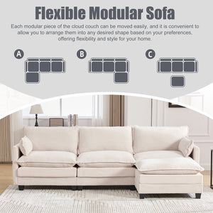 English Elm United We Win Modular Corduroy Sectional with Ottoman Low Profile Living Room Couch Beige W1568S00259