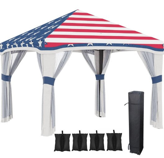English Elm Height Adjustable 10x10 Pop up Canopy with Mesh Walls Steel Frame Uv Protection T3971P425581