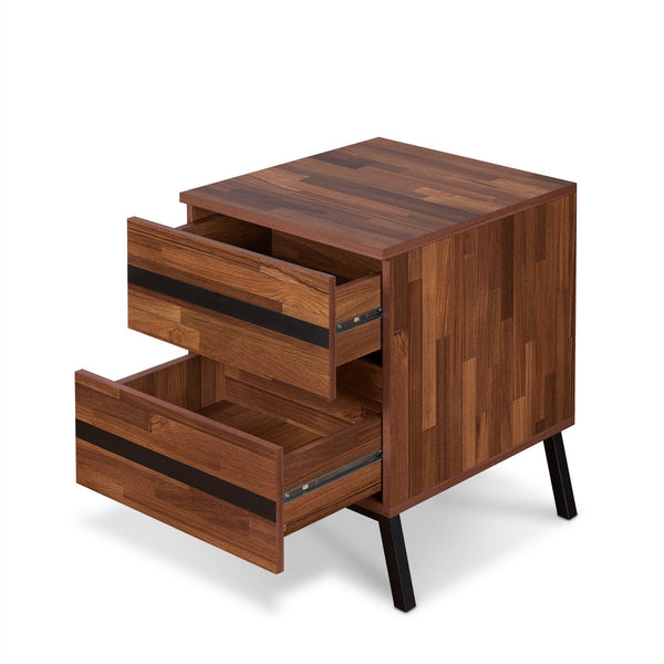 English Elm Karine Walnut & Black Finish Accent Table with 2 Drawers, Modern Wood Frame, Metal Legs, Storage elegante B2726P263839