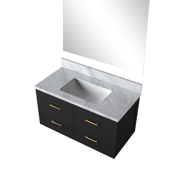 English Elm Black Single Bath Vanity With Carrara Marble Top, Frameless Mirror & Soft-Close Drawers, 36" W B2731S01437