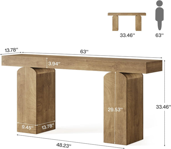 English Elm Sleek Wood Grain Console Table Geometric Base Slim Entryway Sofa Foyer Accent T3971P463447