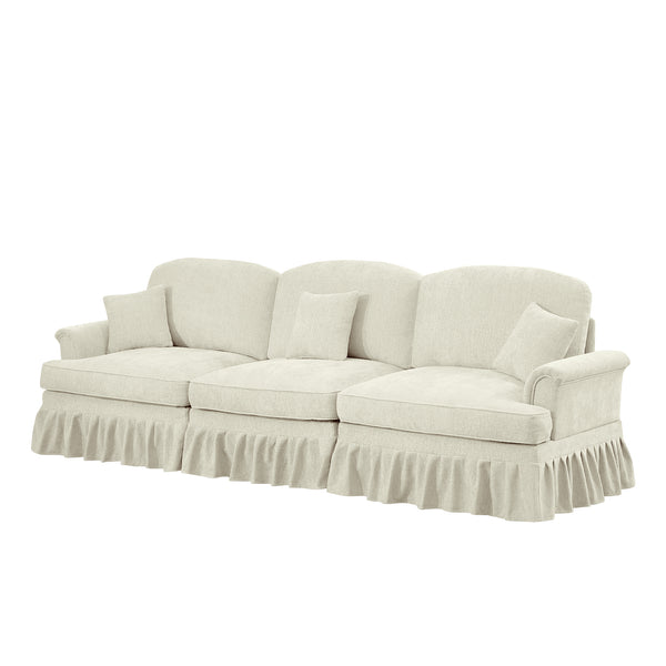 English Elm Elegant Mid Century Large 3-Seater Chenille Sofa With Flared Arms, Ruffled Skirts & Modular Style W3041S00233