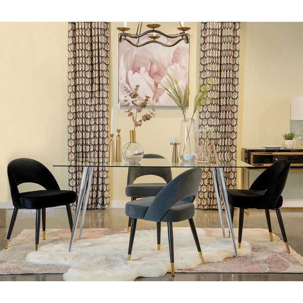 English Elm Vendas Rectangular Tempered Glass Dining Table with Tapered Chrome Legs Seats Four B062S01729