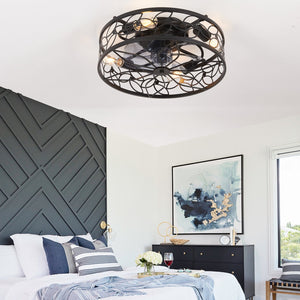 English Elm 18-inch Vintage Caged Ceiling Fan Light with Remote Control, Quiet DC Motor, Industrial Iron Design Black W2312P374990
