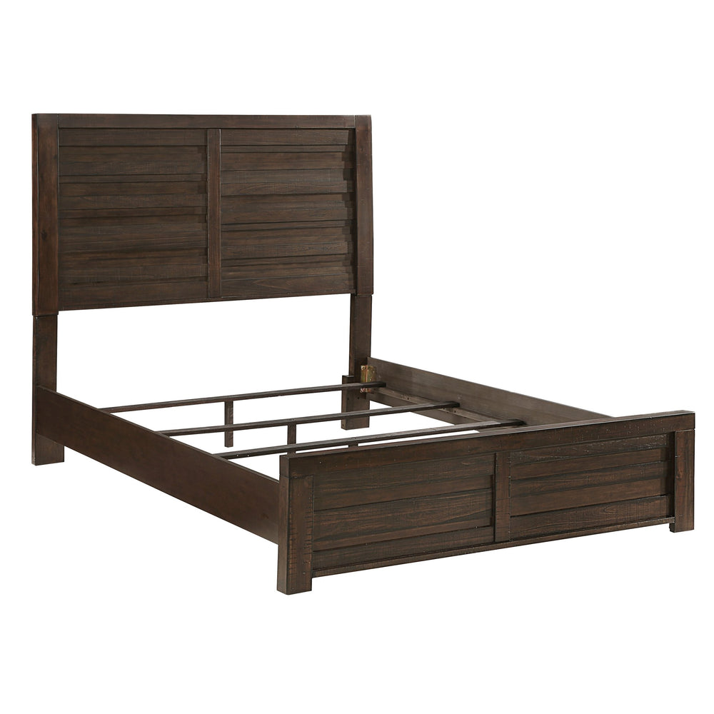 English Elm Rustic Longview Full Bed with Planked Panel Headboard and Low Profile Footboard, Birch Veneer Finish Dark Brown 61.25 L x 40.5 W x 5.5 H B011S01253