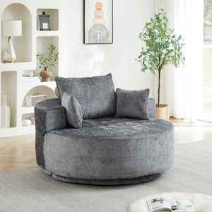 English Elm 55''l 55'l Chenille Swivel Lounge Chair Plush Foam Fill 360 Rotation Modern Living Room Grey W834S00641