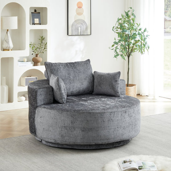English Elm 55''l 55'l Chenille Swivel Lounge Chair Plush Foam Fill 360 Rotation Modern Living Room Grey W834S00641