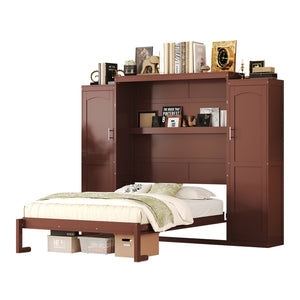 English Elm Full Full Size Murphy Bed with Two Wardrobes and Foldable Platform, Space-Saving Modern Guest Solution Walnut 84.9 L x 12 W x 7 H N733S235596D