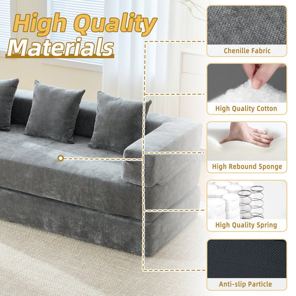 English Elm UNITED Folding Sofa Bed with Removable Cover Zipper, Chenille Memory Foam Sleeper for Small Spaces Gray W1568P293808