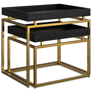 English Elm Macy Black & Gold 2-Pc Nesting Tables — Solid Mango Wood Tops, Metal Frame, Modern End Tables B136P203440