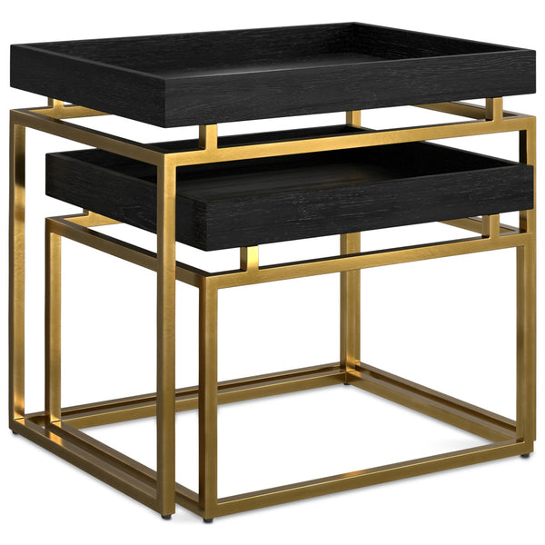 English Elm Macy Black & Gold 2-Pc Nesting Tables — Solid Mango Wood Tops, Metal Frame, Modern End Tables B136P203440