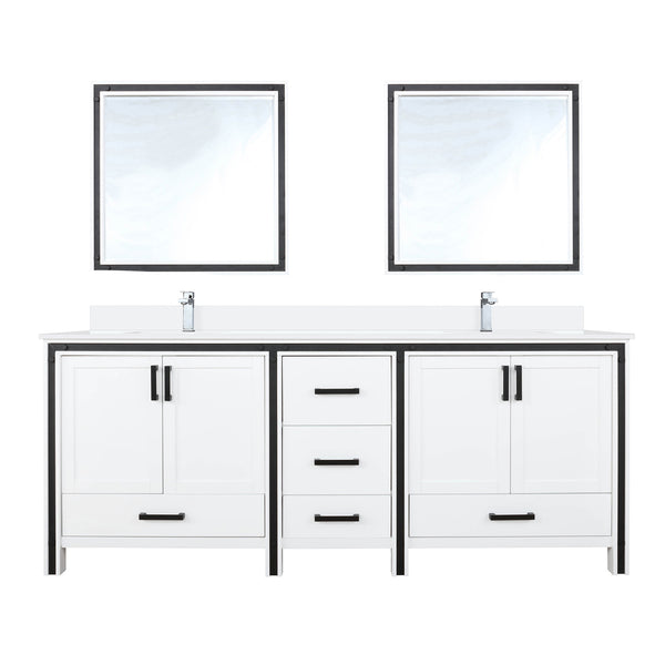English Elm White Double Bath Vanity 80" W x 22" D with Cultured Marble Scratch‑Resistant Top, Faucet & Mirrors B2731S01144