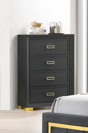 English Elm Glamorous Dark Gray 4-Drawer Chest with Gold Hardware, 33x17x46" Modern Glam Storage Accent Piece B011P207450