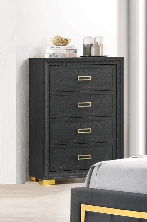 English Elm Glamorous Dark Gray 4-Drawer Chest with Gold Hardware, 33x17x46" Modern Glam Storage Accent Piece B011P207450