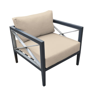 English Elm Cendrix 4-Piece Outdoor Aluminum Patio Set in Dark Gray with Taupe Cushions – Weatherproof Comfort B2736S00020