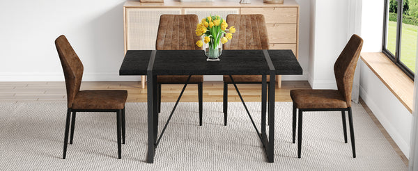 English Elm Black Faux Wood Grain Rectangular Dining Set with Shell Pattern Upholstered Chairs W1151S04370