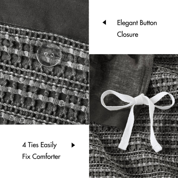 English Elm 3PCS Waffle Washed Comforter Set Full/Queen with Breathable 100% Cotton Face and Plush 270G Fill Charcoal 11.5 L x 9.5 W x 8 H B035P341120