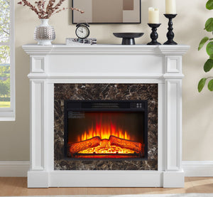 English Elm Electric Fireplace Mantel with Stacked Stone Surround Led Flame and Remote Heater White W2275S00047
