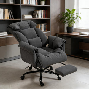 English Elm Reclining High Back Desk Chair with Flannel Cushioning and Extendable Footrest T3971P440169