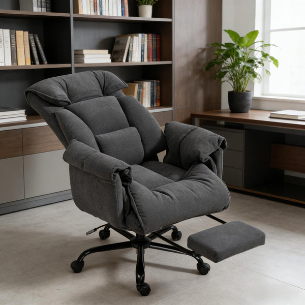 English Elm Reclining High Back Desk Chair with Flannel Cushioning and Extendable Footrest T3971P440169