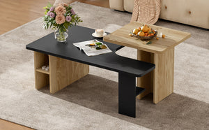 English Elm Vibe Set Of 2 Nesting Coffee Tables - Contemporary Farmhouse Design For Living Room & Small Spaces N724P294661B-GIGA