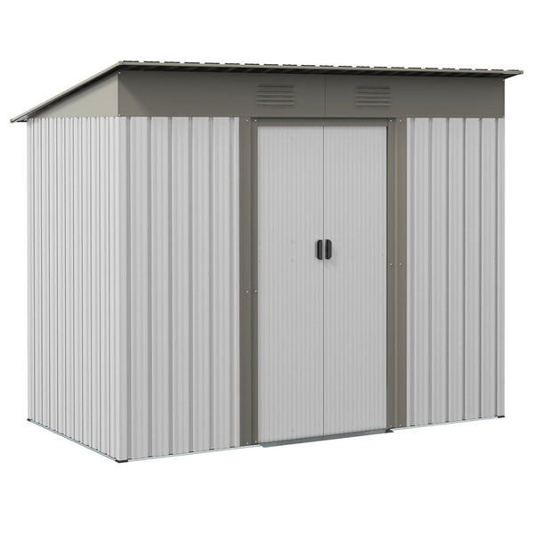 English Elm Outsunny 7' X 4' Metal Lean-To Garden Shed, Secure Outdoor Storage With Double Doors & Vents W2225P174113-GIGA