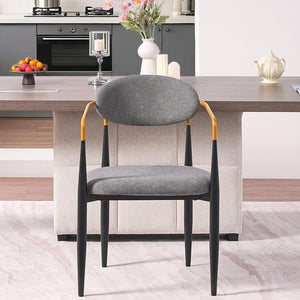 English Elm Modern Upholstered Dining Chairs Set of 2 Beige Fabric Gold Arm Black Frame W5501P462422