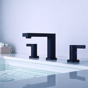 English Elm Bathroom Sink Faucet Two Handle Widespread Matte Black Finish with Supply Lines B2724P501258