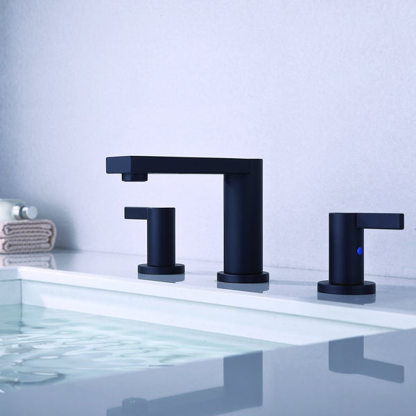 English Elm Bathroom Sink Faucet Two Handle Widespread Matte Black Finish with Supply Lines B2724P501258