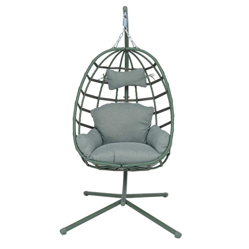 English Elm Egg Hanging Chair with Stand Pe Rattan Swing Seat Washable Cushion 350lb Capacity T5880P497439